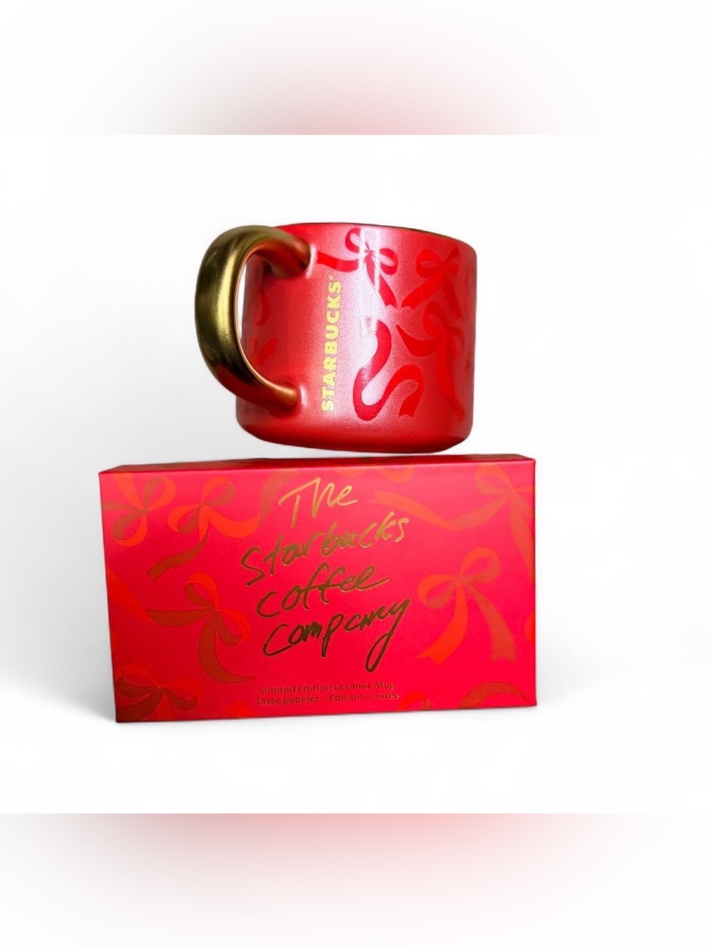 Starbucks Red Ceramic Mug with Gold Handle
